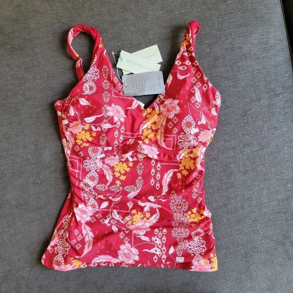 Sea Level Jardin Cross Front Style multi Cup fit Singlet Top - Red Size 6